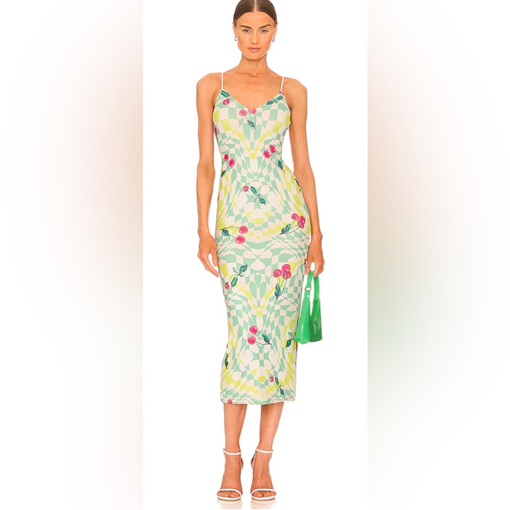 AFRM Amina Mesh Slip Midi Dress in Cherry Mint